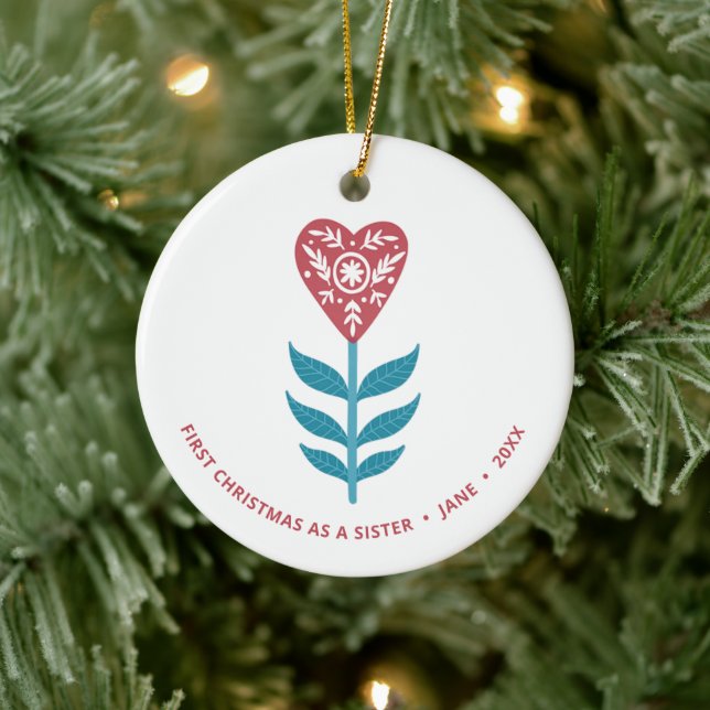 1. Weihnachten als Schwester Personalisiert Heart  Keramik Ornament (Baum)