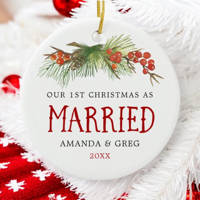 1. Weihnachten als Verheiratetes Newlyweds Foto Keramik Ornament (Von Creator hochgeladen)