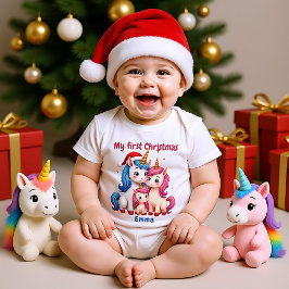 🎄1. Weihnachten, benutzerdefinierter Text, Einhör Baby Strampler