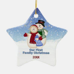 1. Weihnachten - Blue Frosty Snowman Family Keramikornament