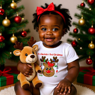 1. Weihnachten des Babys mit Rentieren, anpassbar Baby Strampler