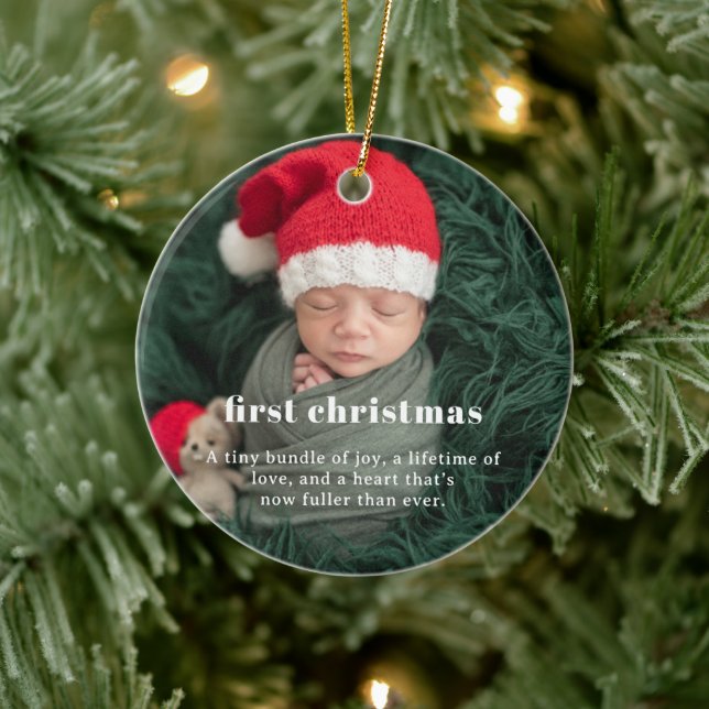 1. Weihnachten des Babys | Sentimental Foto Keepak Keramik Ornament (Baum)