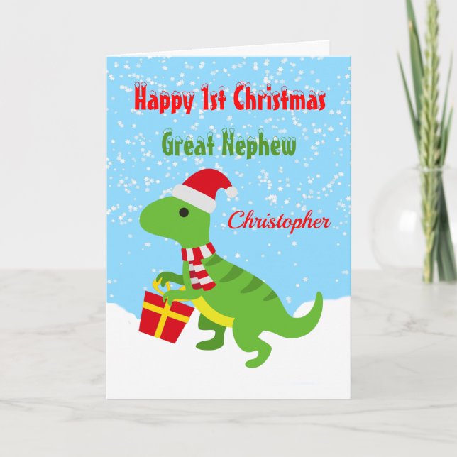 1. Weihnachten Great Nephew Dinosaur T Rex Karte (Vorderseite)