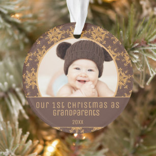 1. Weihnachten Großeltern Braun Gold Schneeflocken Ornament