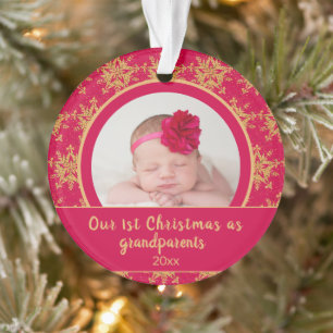 1. Weihnachten Großeltern Pink Gold Foto Ornament