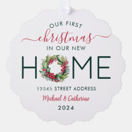1. Weihnachten in unserem neuen Zuhause-Grünkranz Ornament Karte