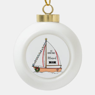 1. Weihnachten Verheiratet 2025   Süß Nautical Keramik Kugel-Ornament