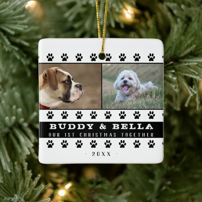 1. Weihnachten Zusammen 2 Hunde Pfau Foto Keepake Keramikornament (Baum)