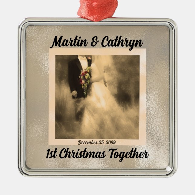 1. Weihnachten zusammen Sepia Brie and Groom Ornament Aus Metall (Vorne)