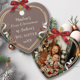 1. Weihnachts Big Sis Liebe Holly Pine Gold Frame Keramik Ornament