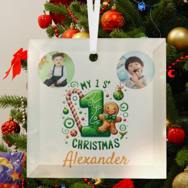 1. Weihnachts-Candy-Cane-Lebkuchen-Foto-Ornament Ornament Aus Glas (Von Creator hochgeladen)
