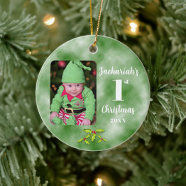 1. Weihnachts-Ein-Foto-Runde für Baby Keramik Ornament