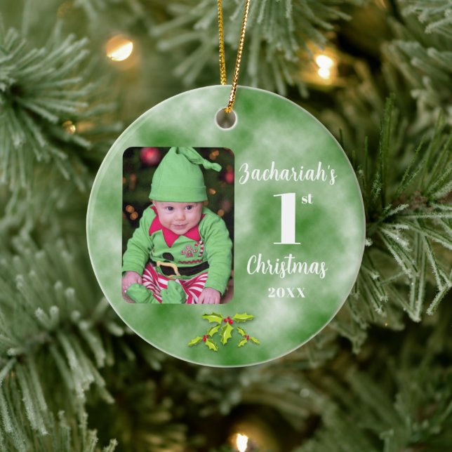 1. Weihnachts-Ein-Foto-Runde für Baby Keramik Ornament (Baum)