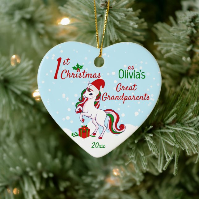 1. Weihnachts-Einhorn als Großeltern Keramik Ornament (Baum)