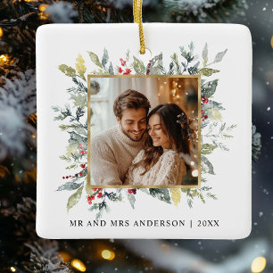 1. Weihnachts-Foto Die Jahreszeit Verheiratet zu s Keramikornament