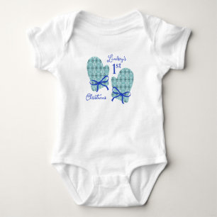 1. Weihnachts-Handschuhe Blaue Schleife Urlaub Baby Strampler