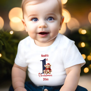 1. Weihnachts Niedlich Teddy Bear Baby Boy Red Blu Baby T-shirt