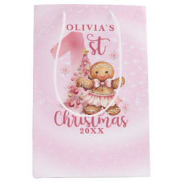 1. Weihnachts Pink Gingerbread Girl with Tree Mittlere Geschenktüte