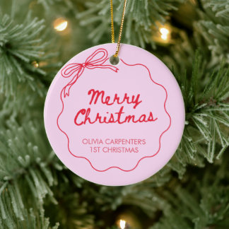 1. Weihnachts-Schleife pink rot Foto süßes Baby Keramik Ornament