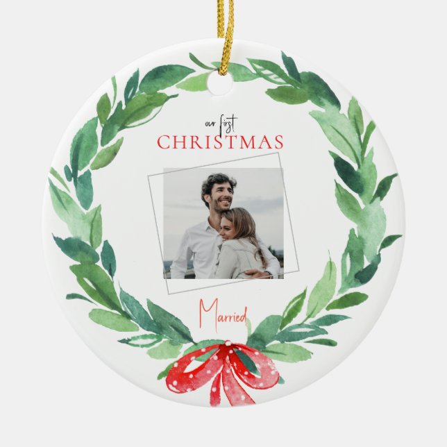 1. Weihnachts Verheiratetes Paar Foto Keramik Ornament (Vorne)