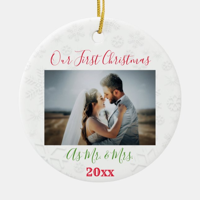 1. Weihnachts Verheiratetes Paar Foto Keramik Ornament (Vorne)