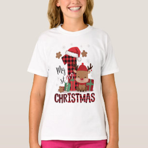 1. Weihnachts-Weihnachtsmannmütze Weißschneejunge T-Shirt