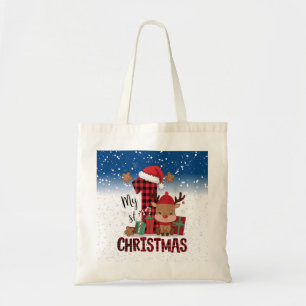 1. Weihnachts-Weihnachtsmannmütze Weißschneejunge Tragetasche