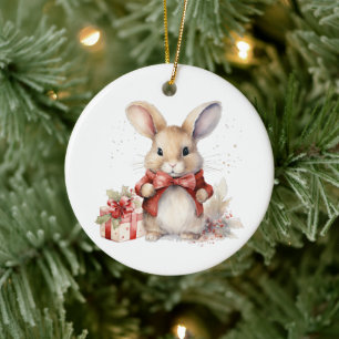 1. Weihnachts Whimsical Niedlich Bunny individuell Keramik Ornament
