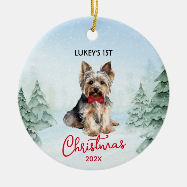 1. Weihnachts Yorkshire Terrier Yorkie Dog Keramik Ornament (Vorne)