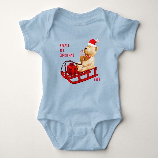 1. Weihnachtsbär Jersey Bodysuit Baby Strampler (Vorderseite)