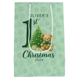 1. Weihnachtsbär mit grünem Baum Mittlere Geschenktüte