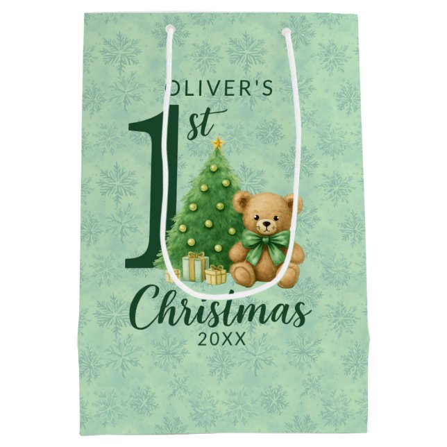 1. Weihnachtsbär mit grünem Baum Mittlere Geschenktüte (Rückseite)