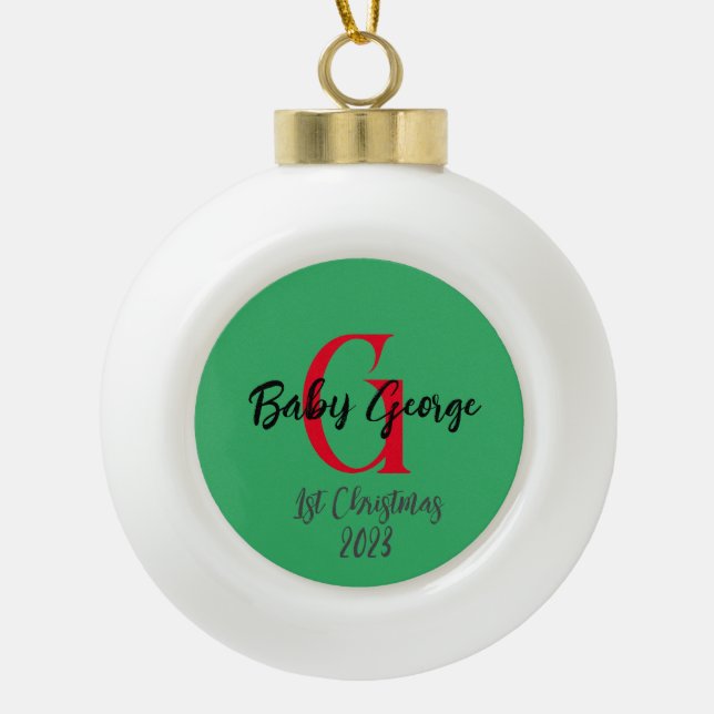 1. Weihnachtsbaumschmuck unisex Monogramm Keramik Kugel-Ornament (Vorderseite)