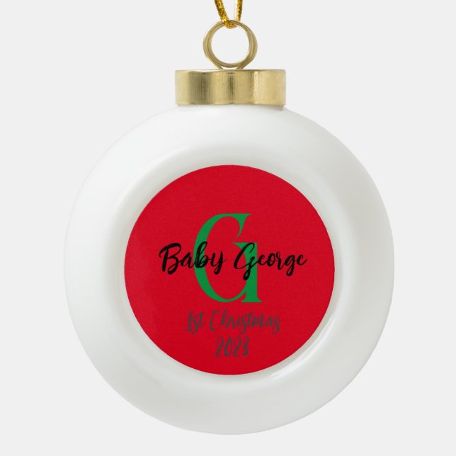 1. Weihnachtsbaumschmuck unisex Monogramm Keramik Kugel-Ornament (Vorderseite)