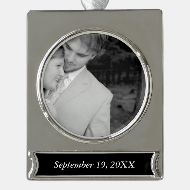 1. Weihnachtsfeier Hochzeit Sweetheart Foto Banner-Ornament Silber (Vorderseite)