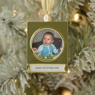 1. Weihnachtsgeschenk des Babys (personalisierbar) Banner-Ornament Gold