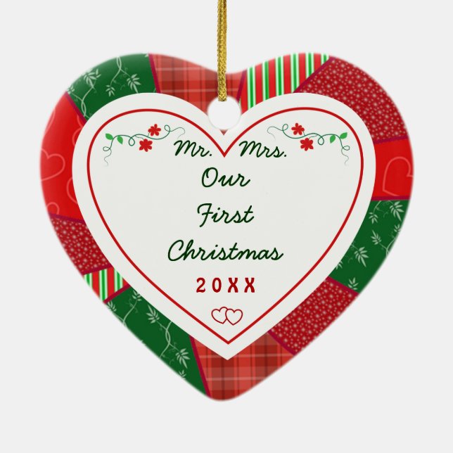 1. Weihnachtsgeschenk für Verheiratetes Paar Quilt Keramikornament (Hinten)