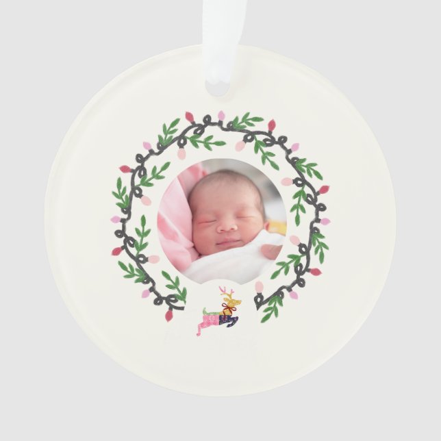 1. Weihnachtshirsch mit Kranz - anpassbare Acryl-V Ornament (Vorderseite)