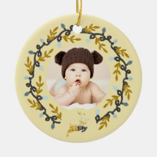 1. Weihnachtshirsch mit Kranz Softgelb  Keramik Ornament