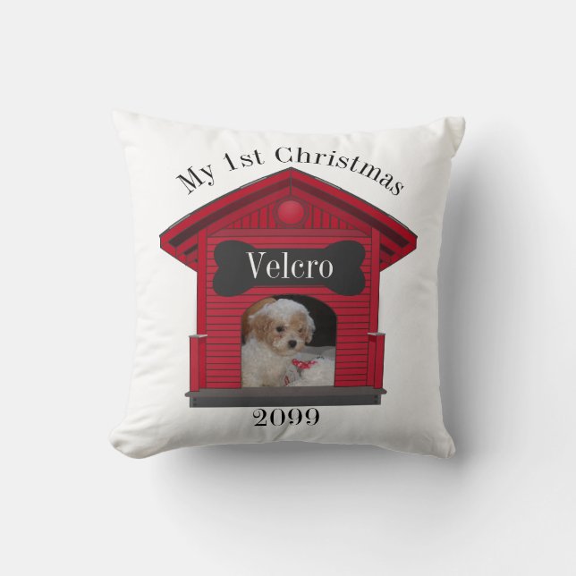 1. Weihnachtshund Hochladen Foto Dog House w Bone  Kissen (Vorderseite)