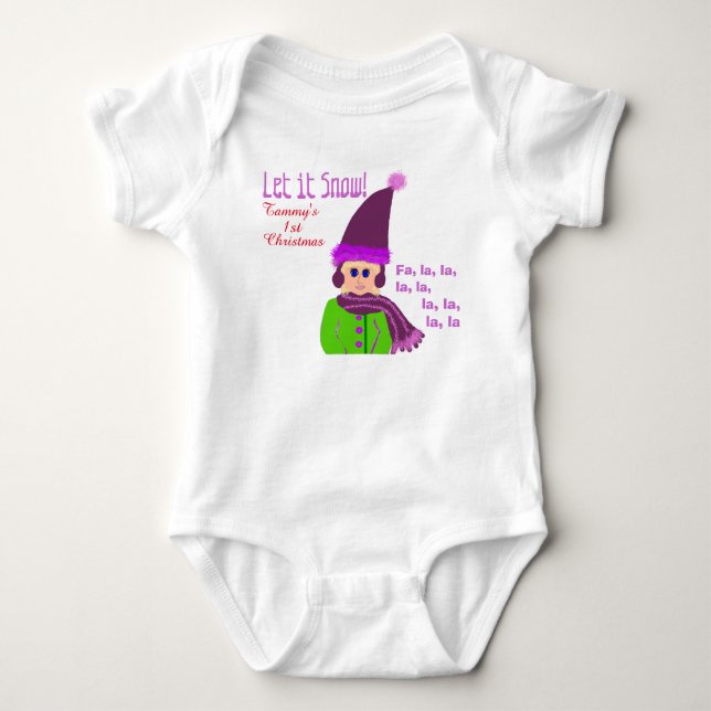 1. Weihnachtsmädchen Lila Hut lassen Sie es schnei Baby Strampler (Vorderseite)