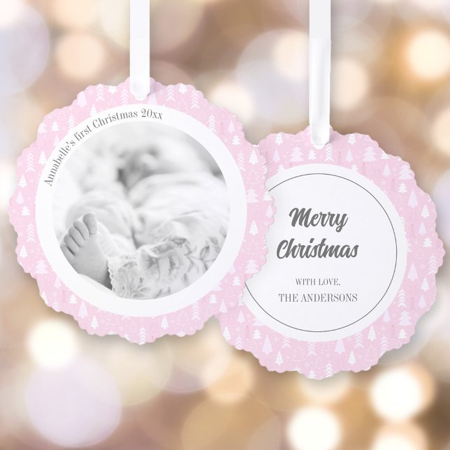 1. Weihnachtsmädchen Pink Foto Paper Ornament Card (1st Christmas Girl Pink Photo Paper Ornament Card)