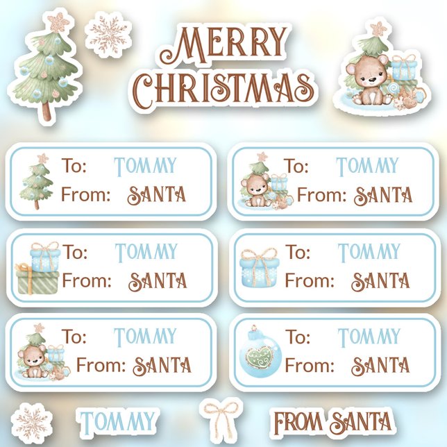 1. Weihnachtsname Blue Labels Kiss Cut Stickers (1st Christmas Name Blue Labels Kiss Cut Stickers)