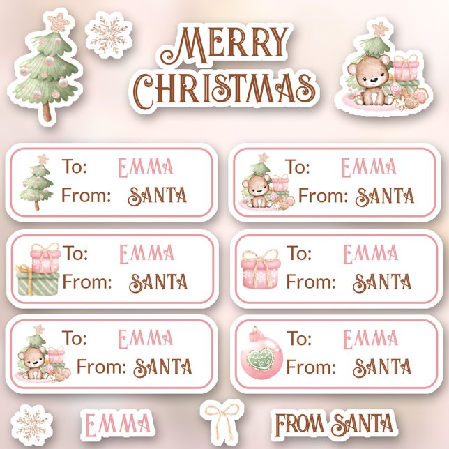 1. Weihnachtsname Pink Labels Kiss Cut Stickers (1st Christmas Name Pink Labels Kiss Cut Stickers)