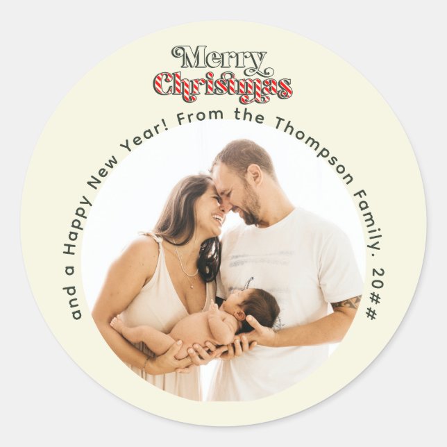 1. Weihnachtspass Candy Cane Family Custom Foto Runder Aufkleber (Vorderseite)