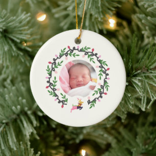 1. Weihnachtsrentier mit Kranz - anpassbar Keramik Ornament