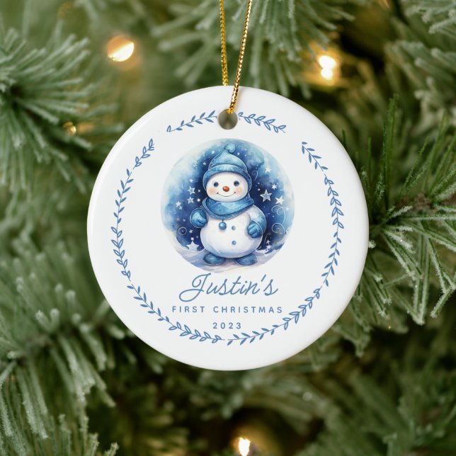 1. Weihnachtsschneemann 2 Sided Foto Keramik Ornament (Baum)