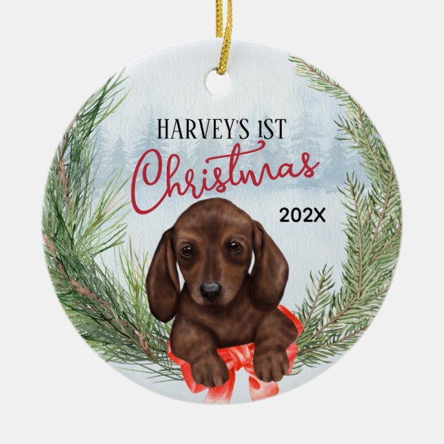 1. Weihnachtsschokolade Braun Dackel Papa Keramik Ornament (Vorne)