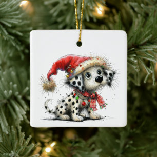 1. Weihnachtsweih-Dalmatiner Welpe individuell ang Keramikornament