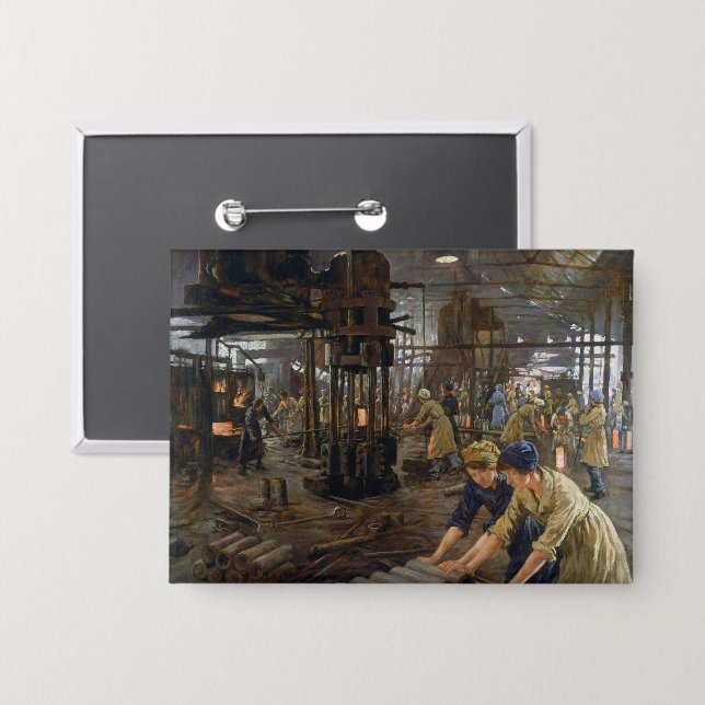 1. Weltkrieg 1918 Frauen in einer Munitionsfabrik Button (Vorderseite/Rückseite)
